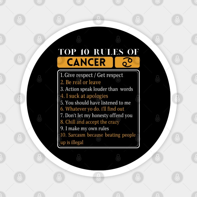 Top 10 Rules Of Cancer, Cancer Zodiac Facts Magnet by JustBeSatisfied